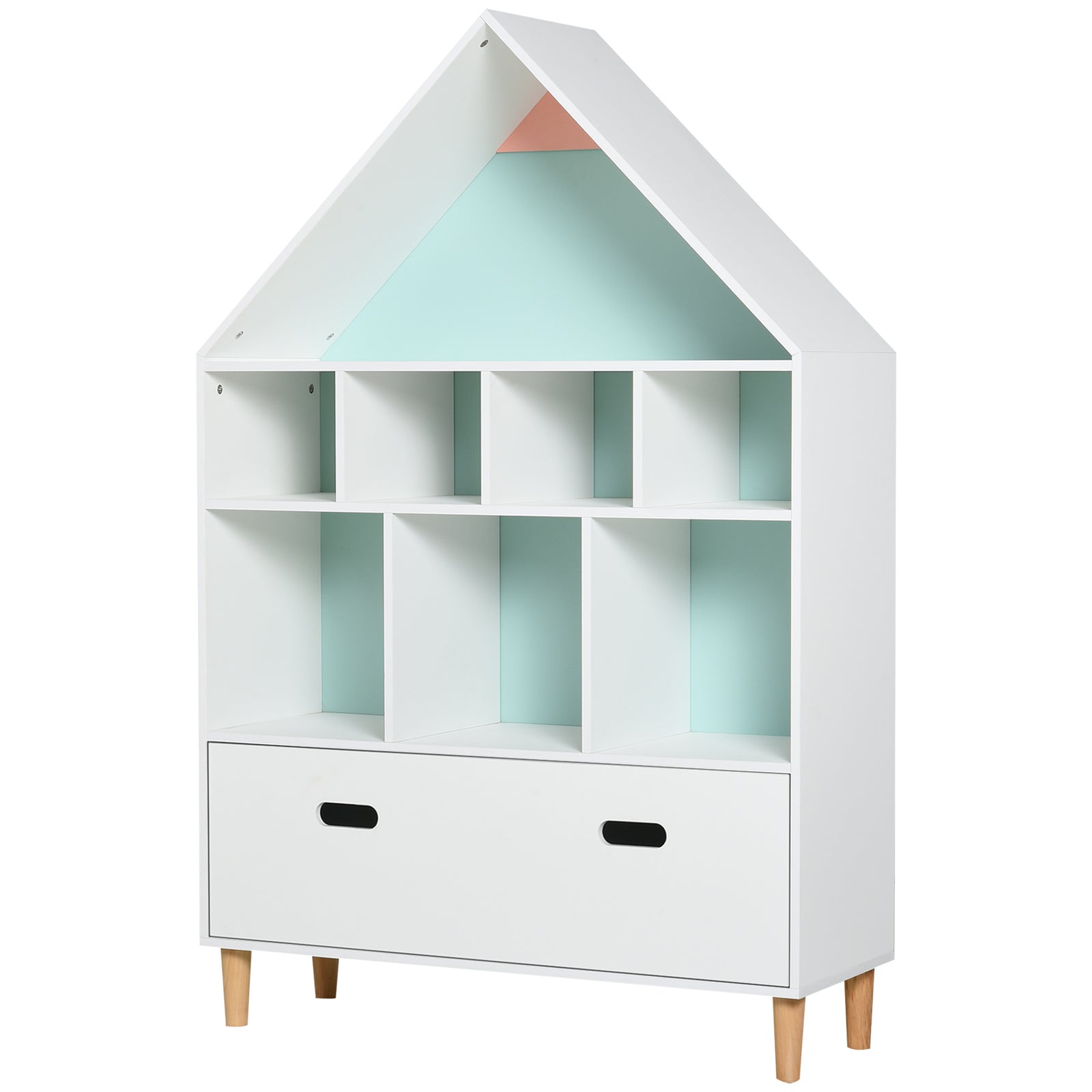 Kids Bookshelf Chest W/ Drawer Cubes Baby Toy Wood Organizer White