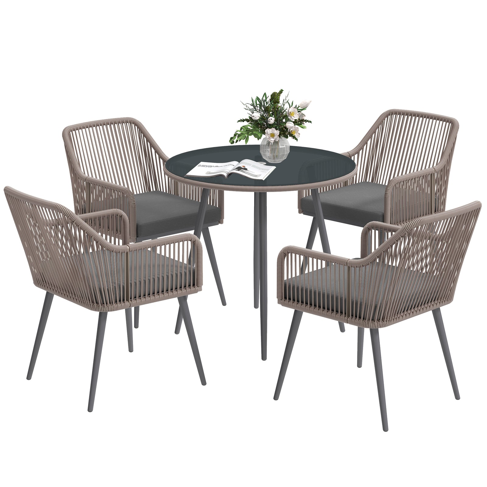 Rattan Dining Set, 4 Seater Rattan Garden Furniture