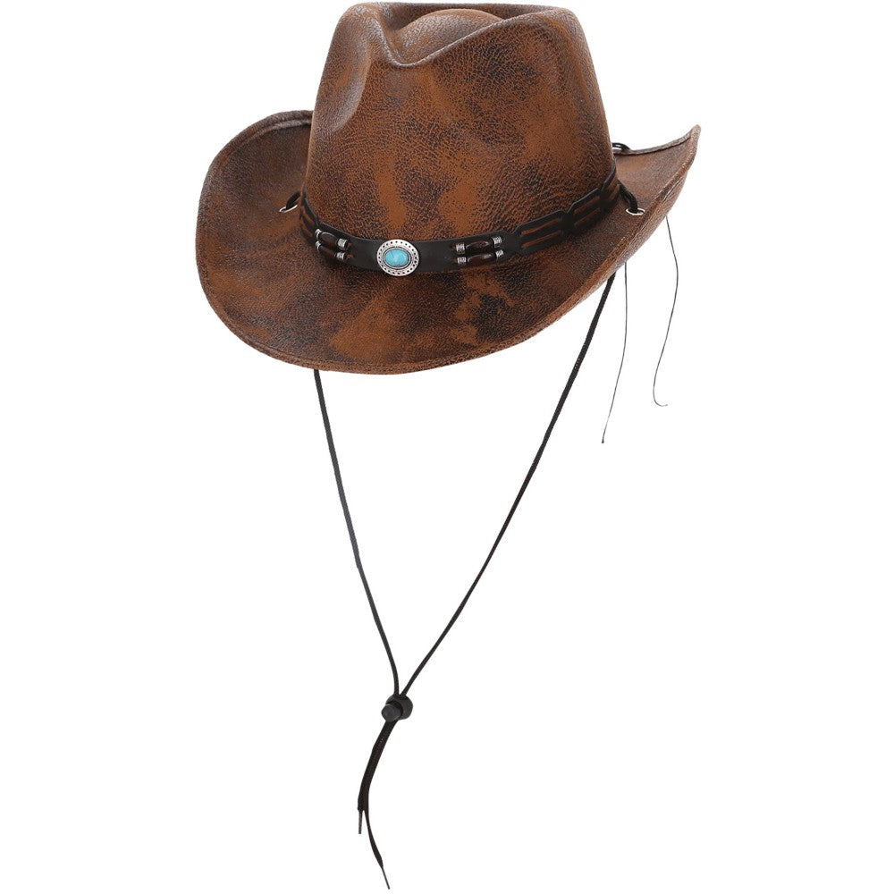 Tan Leather Look Western Cowboy Hat
