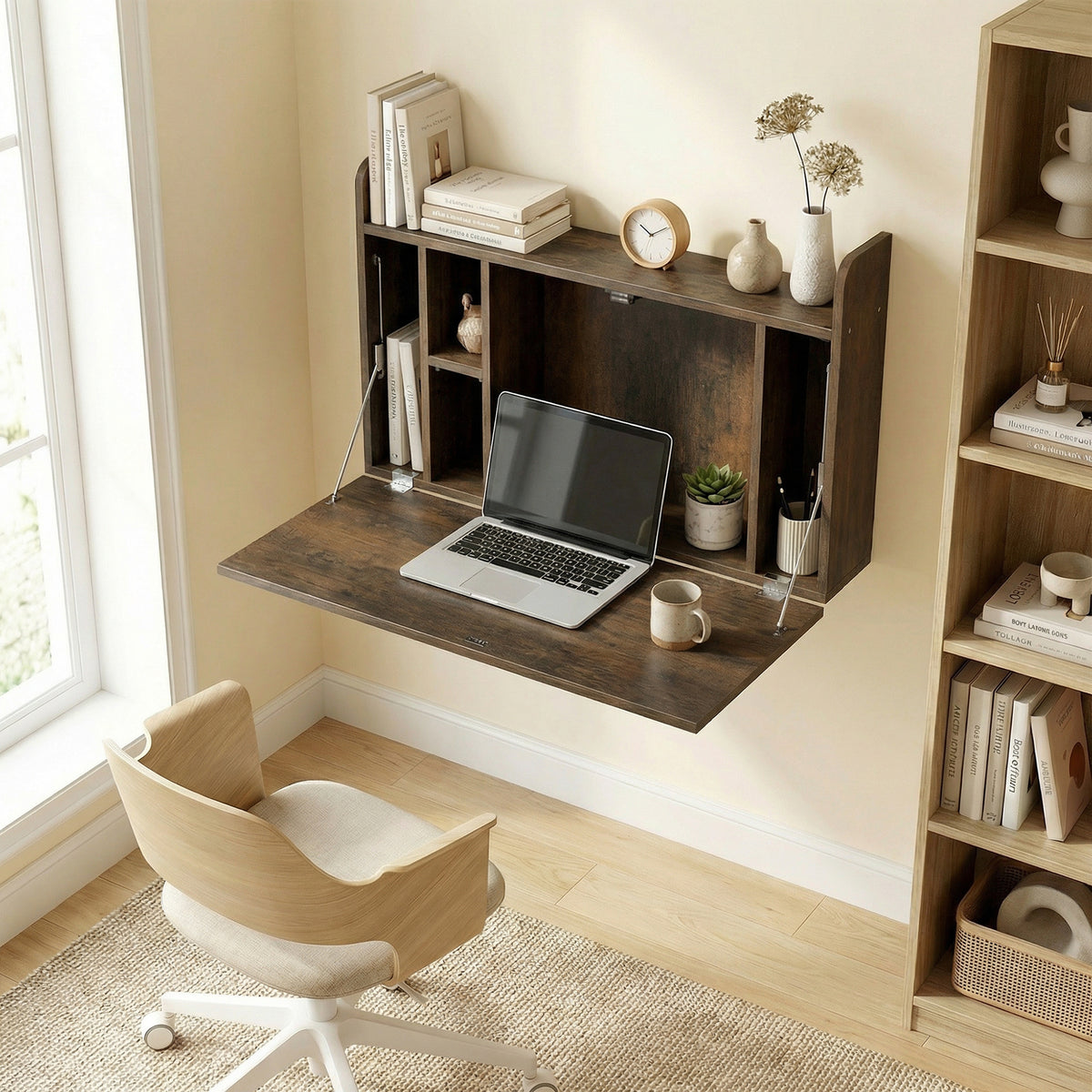 HOMCOM Wall Mounted Table W/ Space Saving Storage Compartments