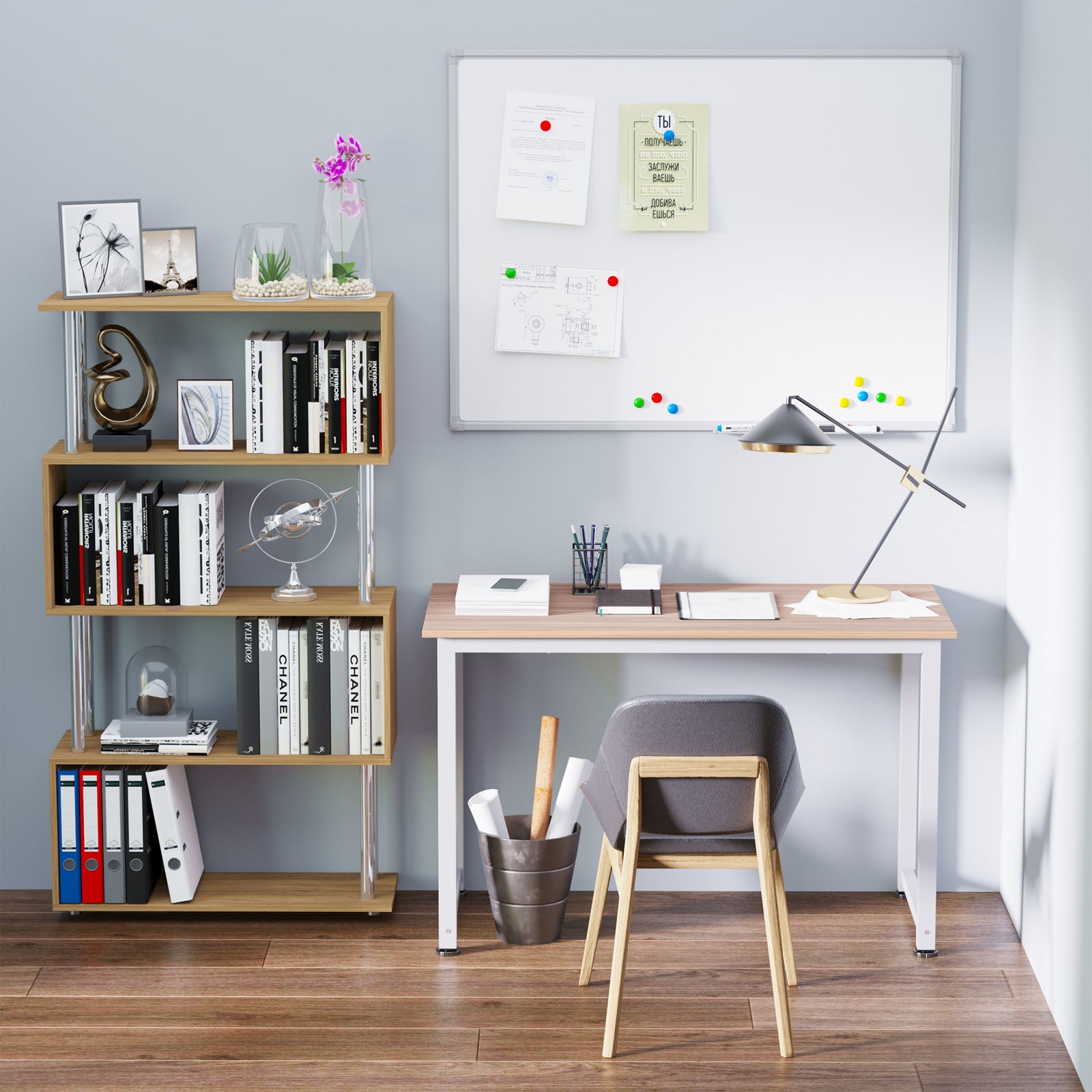 Computer Desk Dining Table Writing Table With Metal Frame | White