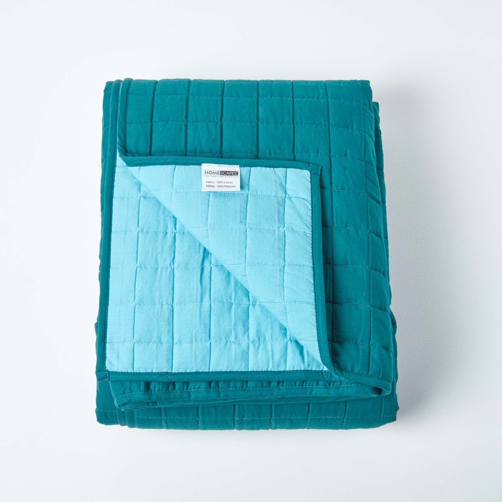Cotton Quilted Reversible Bedspread | 230cm x 250cm | Teal Blue