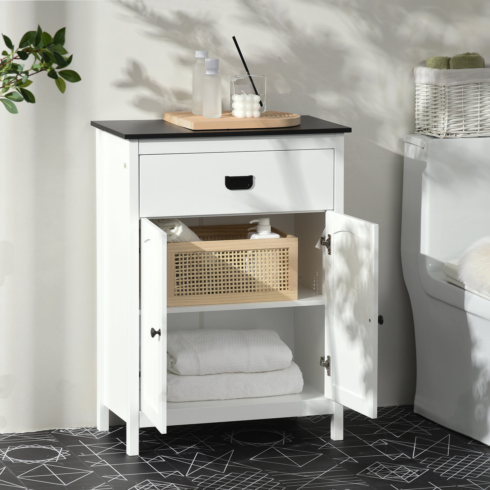 Bathroom Storage Unit With Drawer Double Door Cabinet