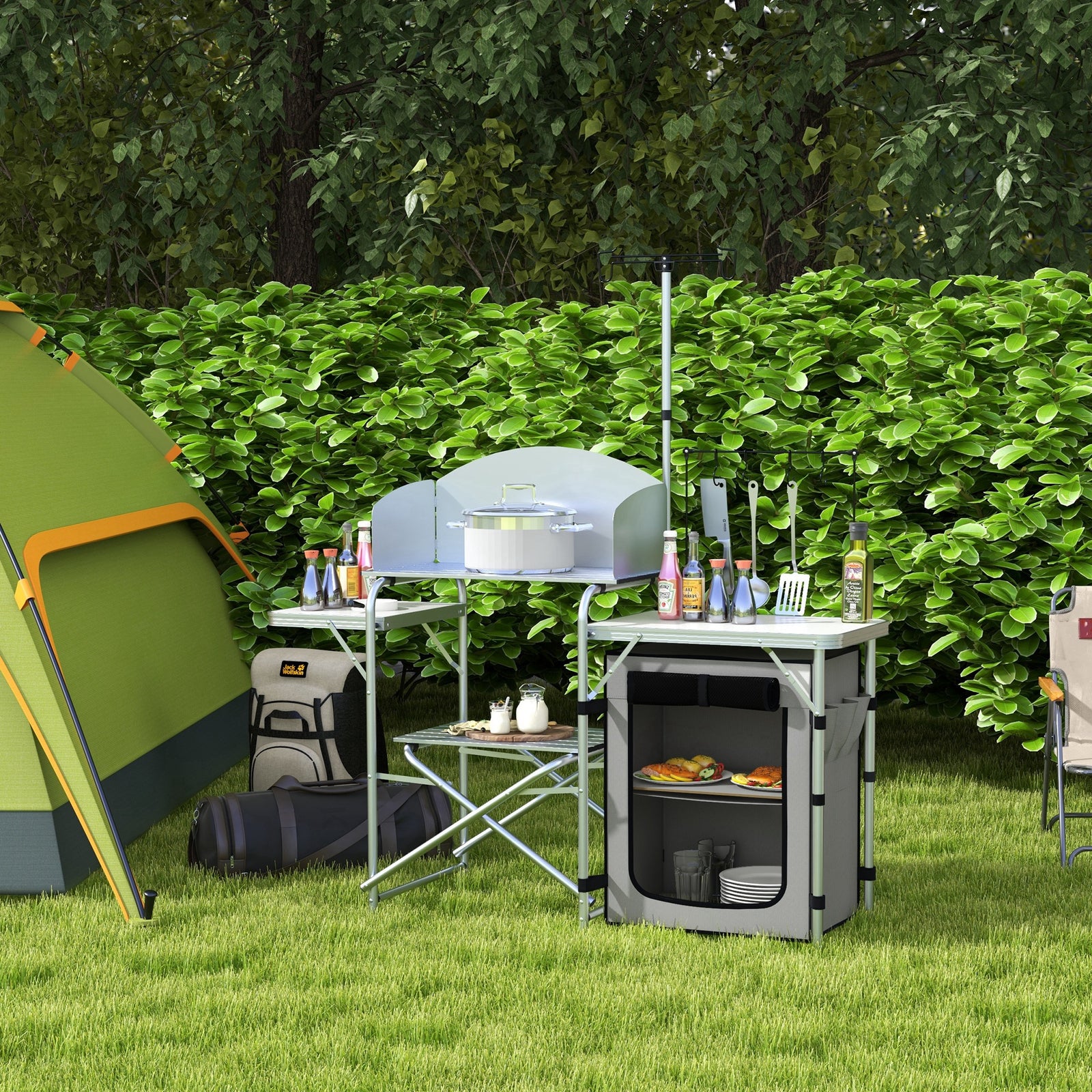 Folding Camping Kitchen W/ Windshield Portable Camping