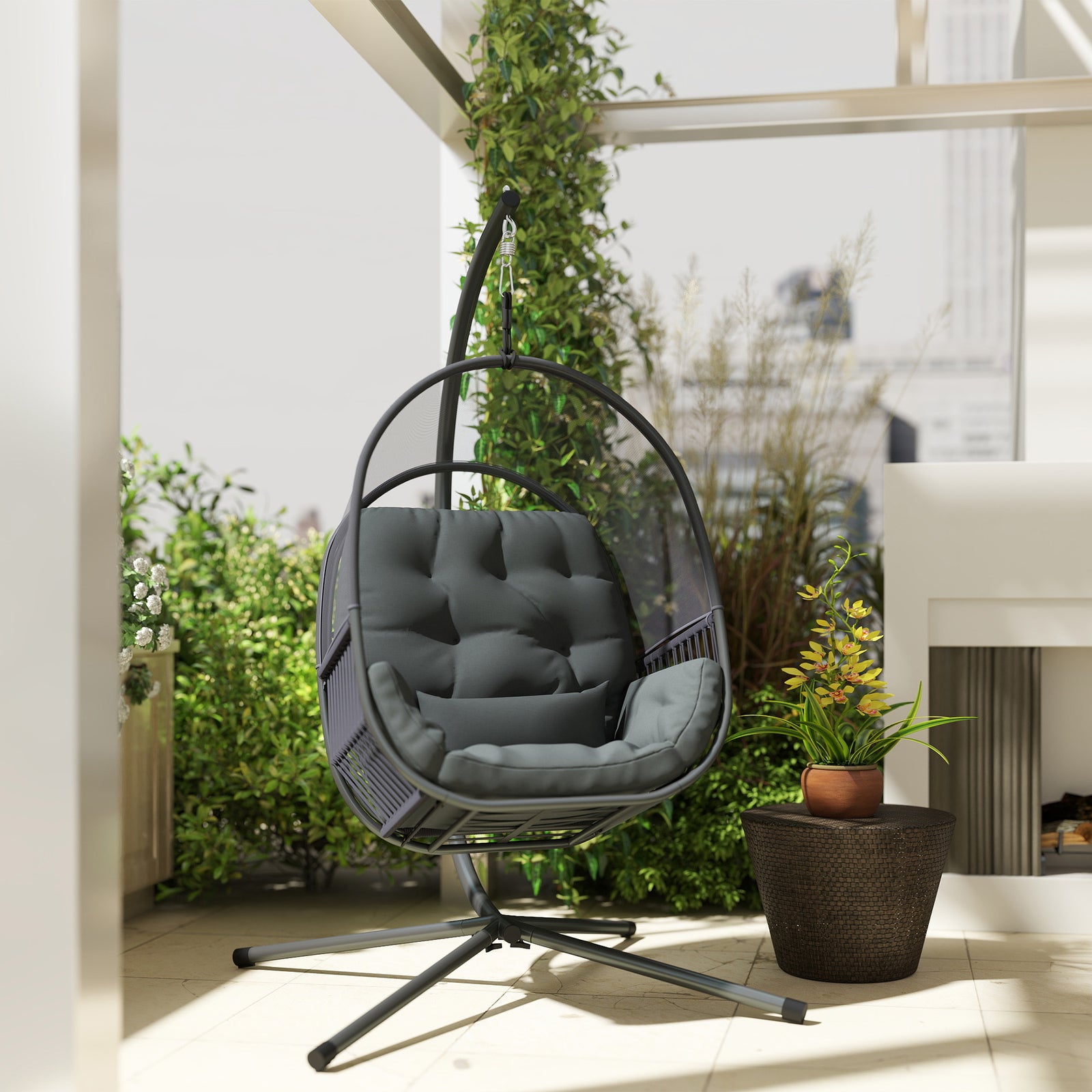 Hanging Egg Chair Set | Dark Gray