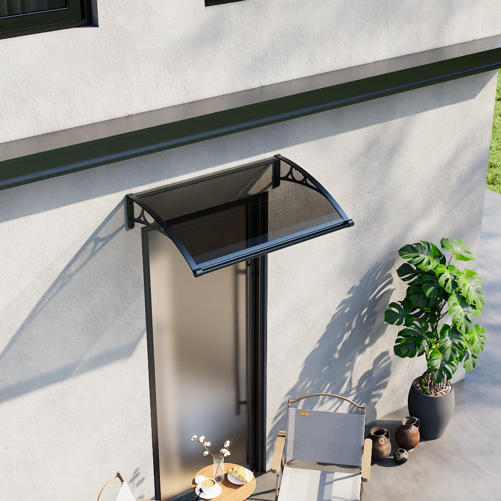 1.2-2.4m W x 0.8m D Curved Outdoor Door Window Awning Canopy | XS | Dark Grey