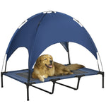 Pawhut 122cm Elevated Dog Bed Cooling Raised Pet Cot Uv Protection Canopy | Blue