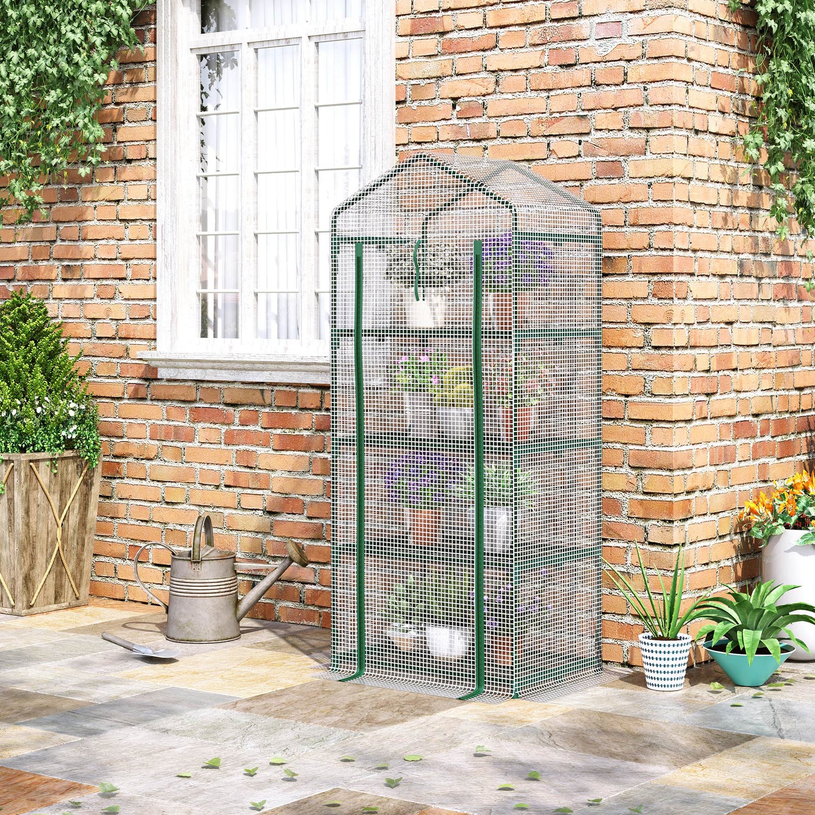 4-tier Portable Greenhouse W/ Pe Cover | White