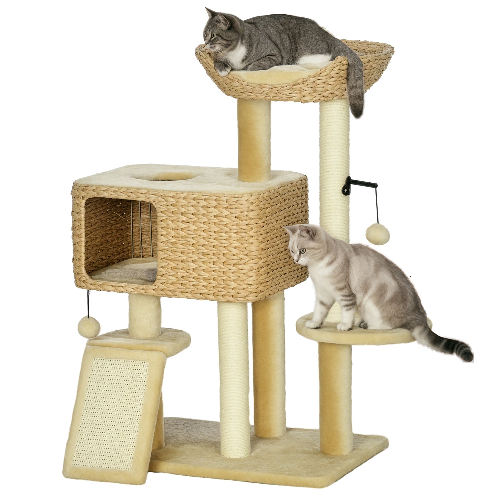 PawHut Multi-level Cat Tree With Scratching Post Condo Bed Ramp, 95cm, Beige