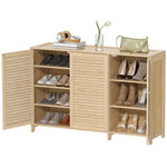 HOMCOM Bamboo Shoe Cabinet With Louvered Doors Pairs Shoe Storage Cabinet
