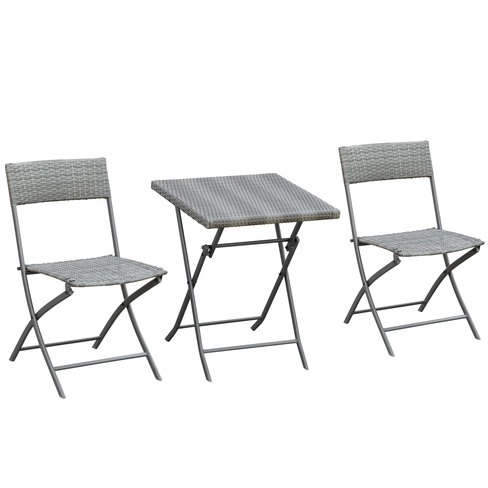 3pc Bistro Set Rattan Furniture Garden Folding Chair Table | Gray