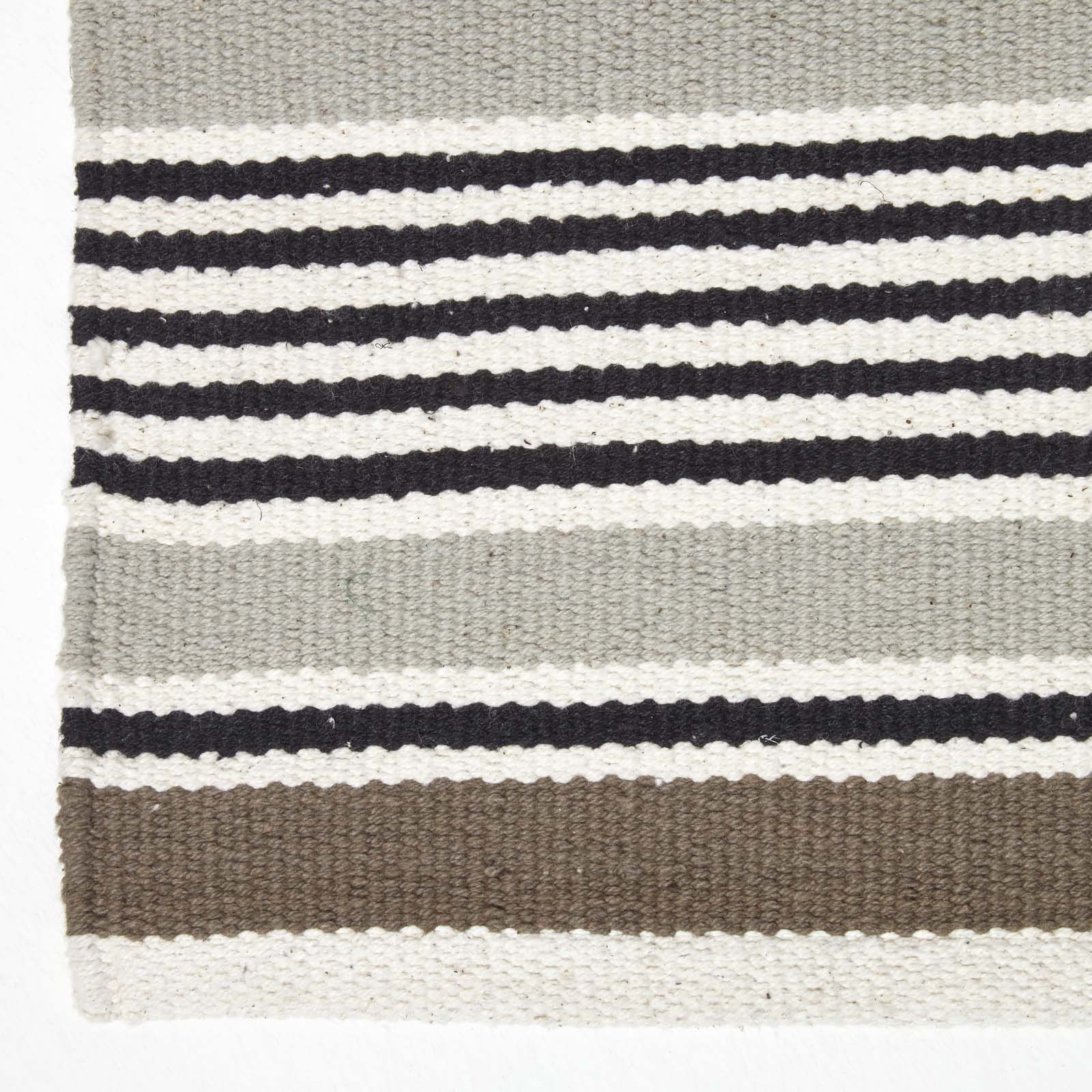 Modern Blue Scandinavian Style Striped Cotton Rug | 120cm x 180cm | Black & Grey