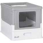 Hooded Cat Litter Box W/ Tray, Scoop, Front Entry | Gray