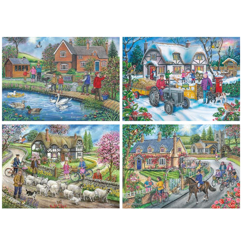 The House of Puzzles Life In The Country- 4 X 500 Piece Jigsaw Puzzles Multi Pack