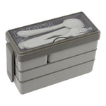 Bento-style Plastic Lunch Box With Cutlery 3-layer | Khaki