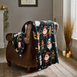 Festive Christmas Dancers Fleece Throw – Soft 140x180cm Blanket With Santa, Snowmen & Elves – Cosy Winter Sofa Blanket | 140cm x 180cm | Green