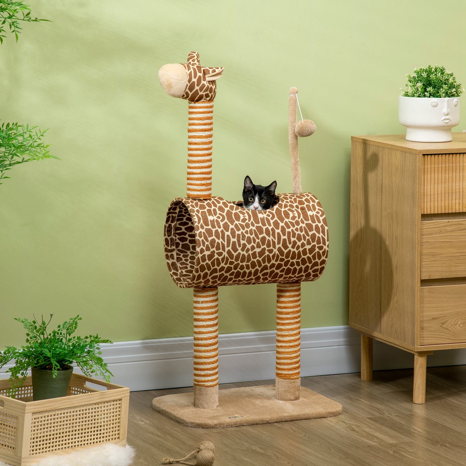 Cat Tree Cute Giraffe Kitten Play Tower W/ Scratching Posts, Tunnel, Ball