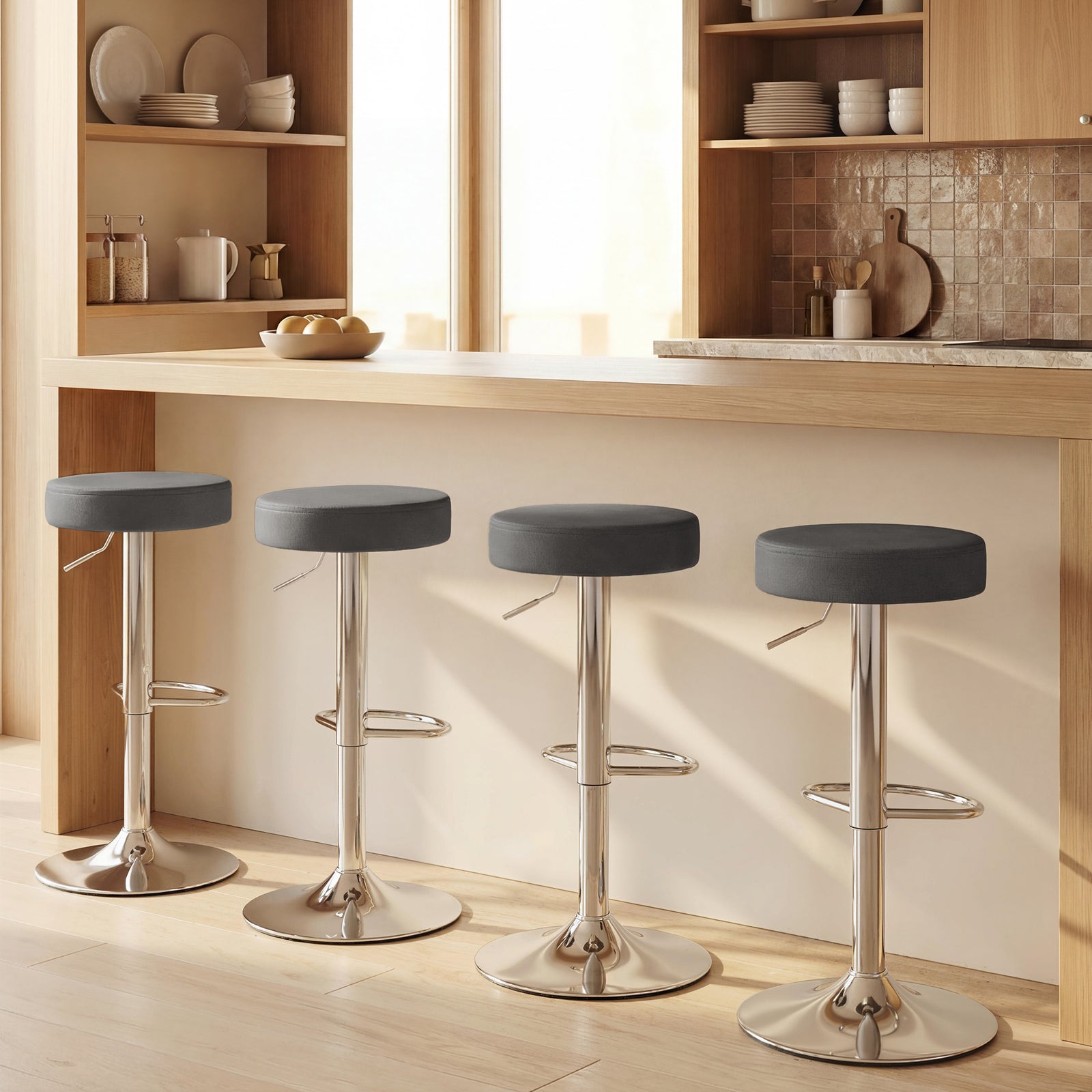 Bar Stools Set Of 2, Height Adjustable Breakfast Bar Chairs | Grey