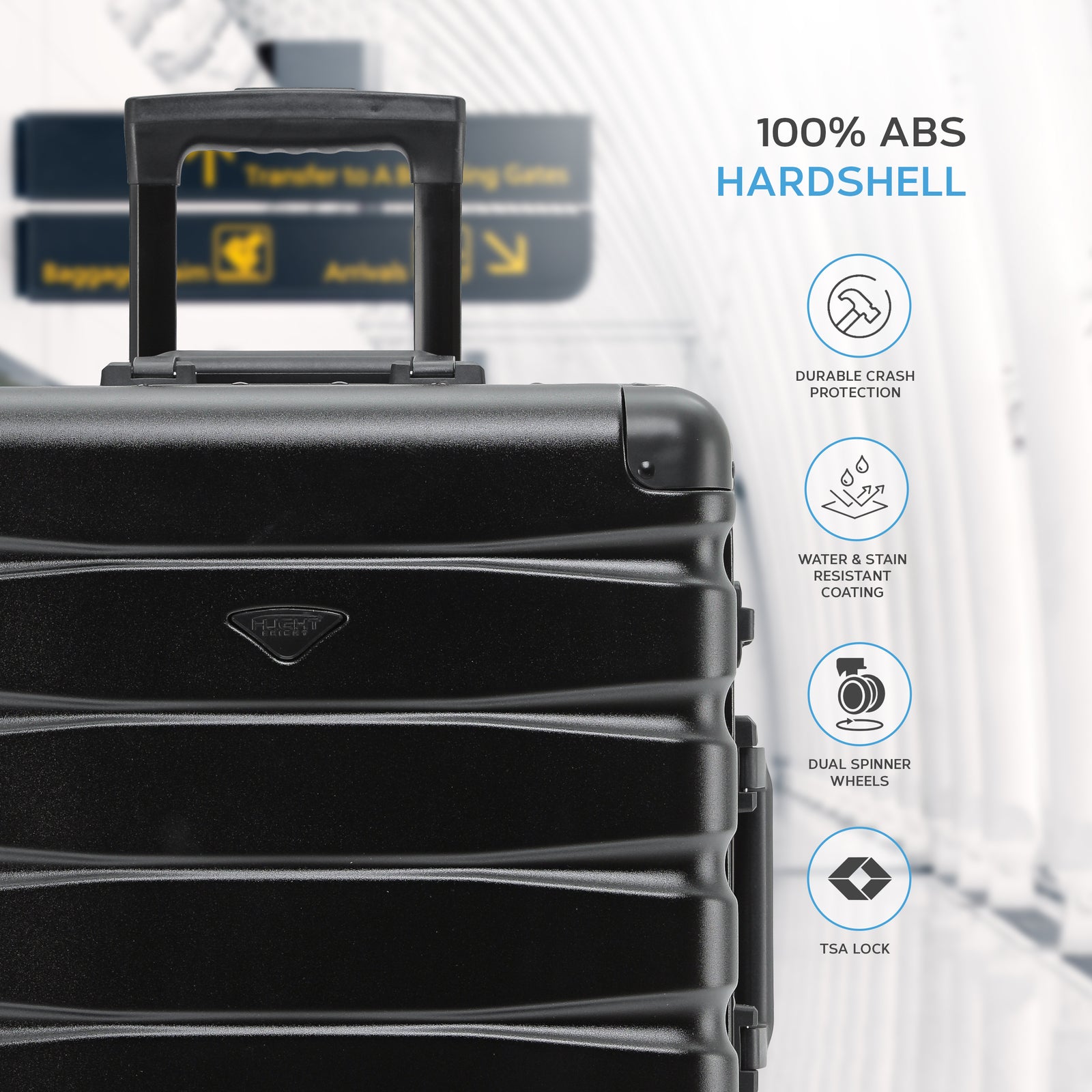 56x45x25cm Large Cabin Carry On Case - Overhead Luggage Suitcase - 4 Spinner Wheels - Aluminium Frame/abs Shell Outer | Cabin | Black