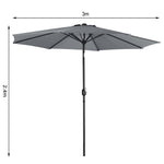 3m Garden Parasol Adjustable Tilting Parasol With Crank Handle For Outdoor Garden Patio Camping Without Base | One Size | Grey