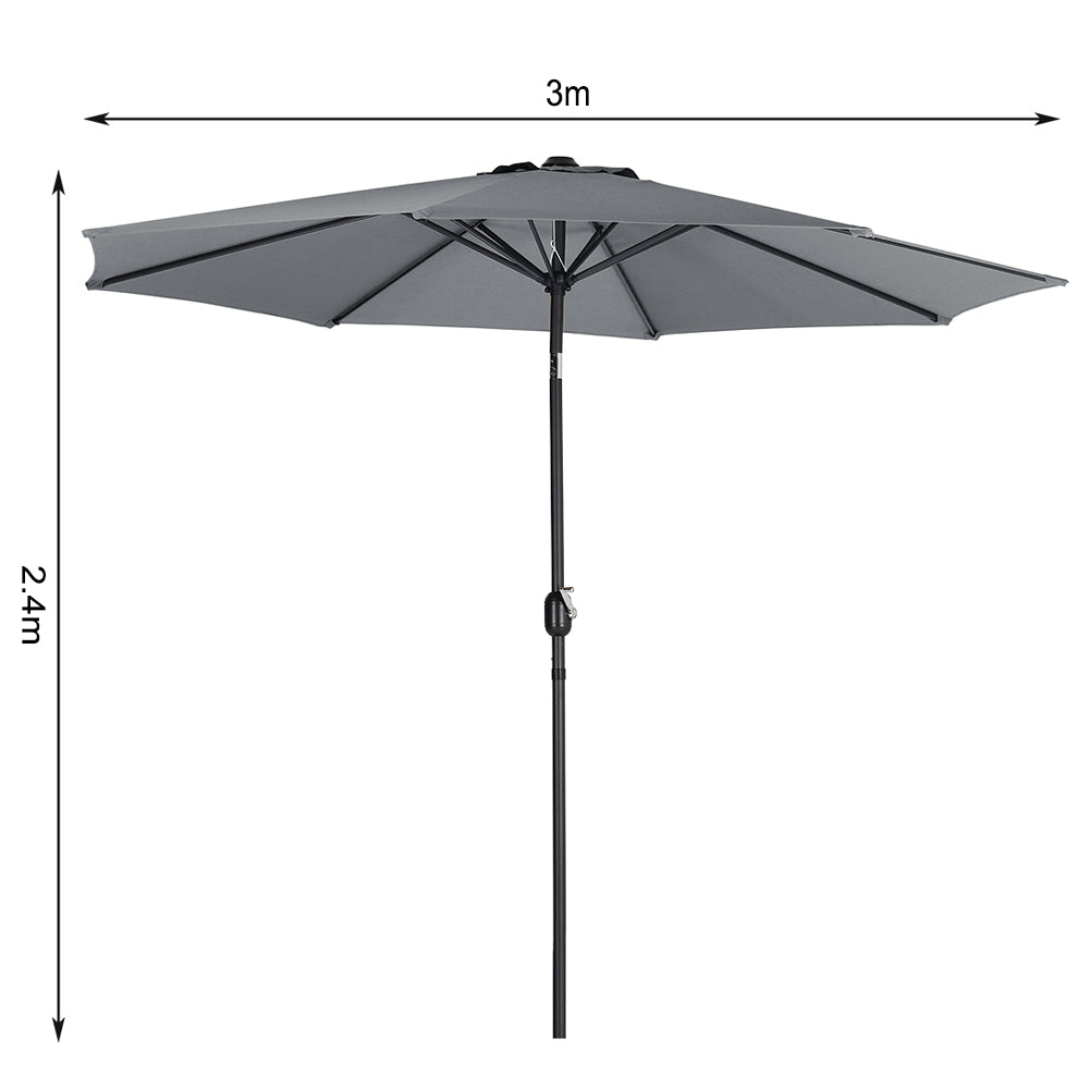 3m Garden Parasol Adjustable Tilting Parasol With Crank Handle For Outdoor Garden Patio Camping Without Base | One Size | Grey