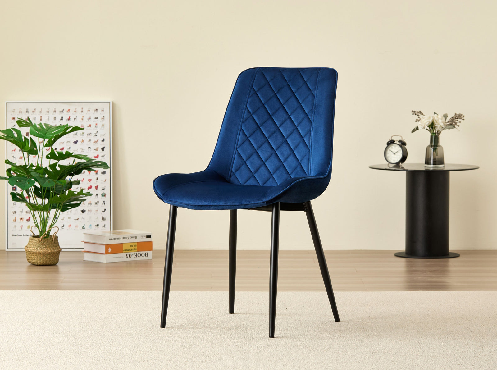 Stylish New York Dining Table Set With 4 Amelia Velvet Chairs | Blue