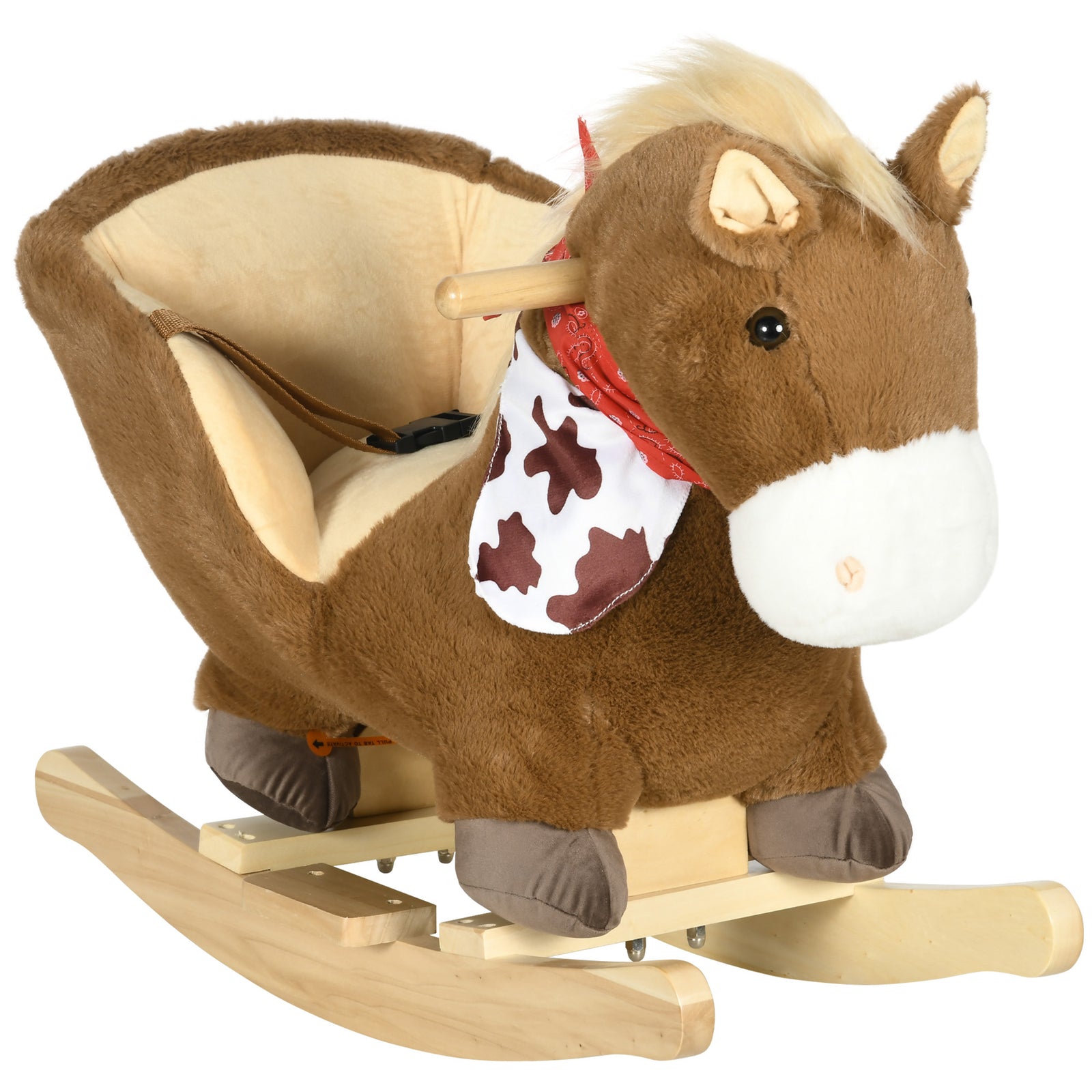 Kids Rocking Horse, Plush Baby Rocking Chair W/ Safety Harness, Sounds
