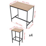 5-piece Bar Table Set With 4 Stools, Industrial Wood Grain Breakfast Bar Dining Set With Black Metal Frame