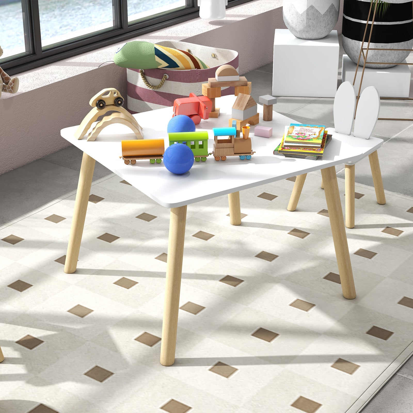 3 Pieces Toddler Table And Chair Set For Nursery, Playroom, Classroom