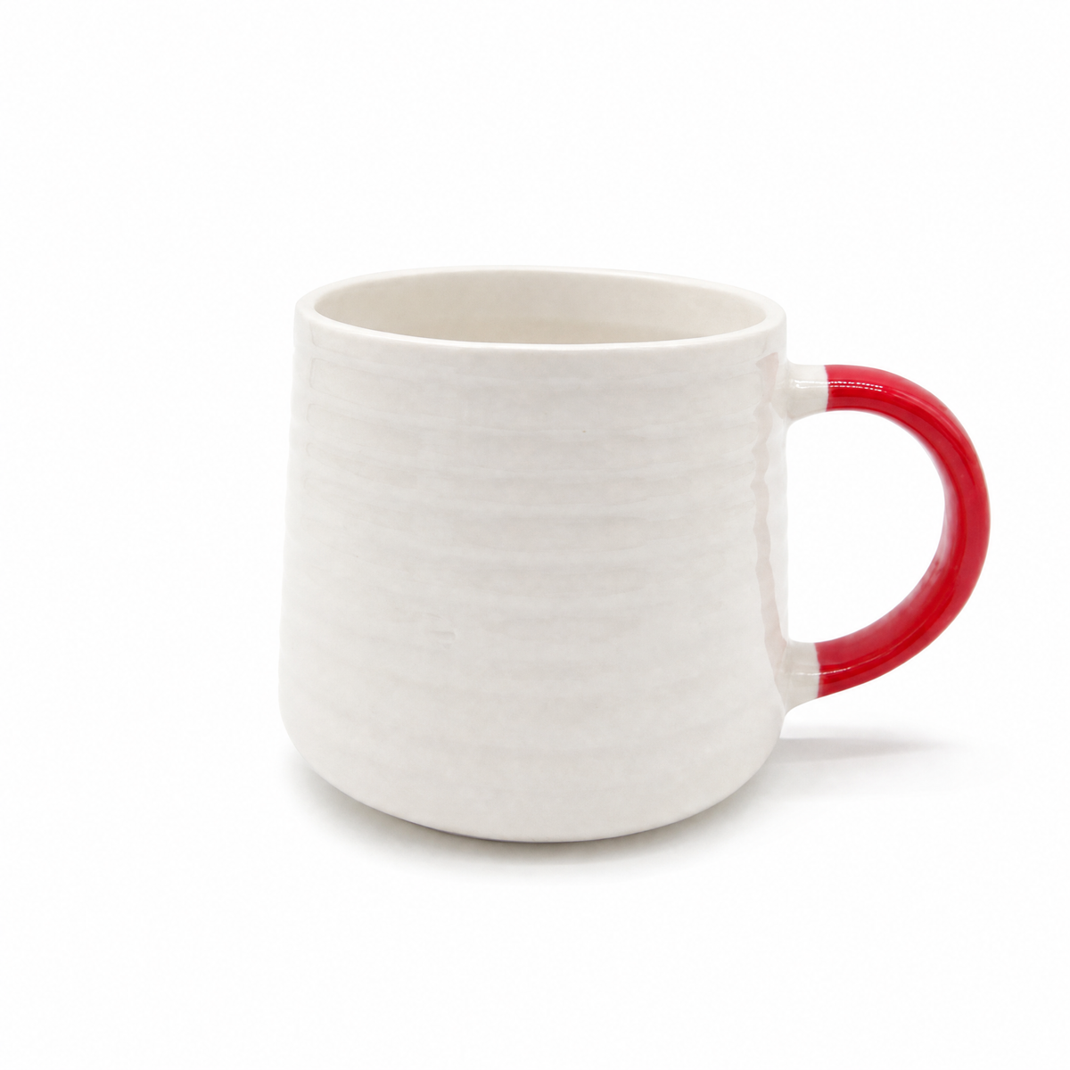 Ceramic Coffee Tea Mug 13oz Ribbing Textured Colour Painted Handle | Set of 2 | Red