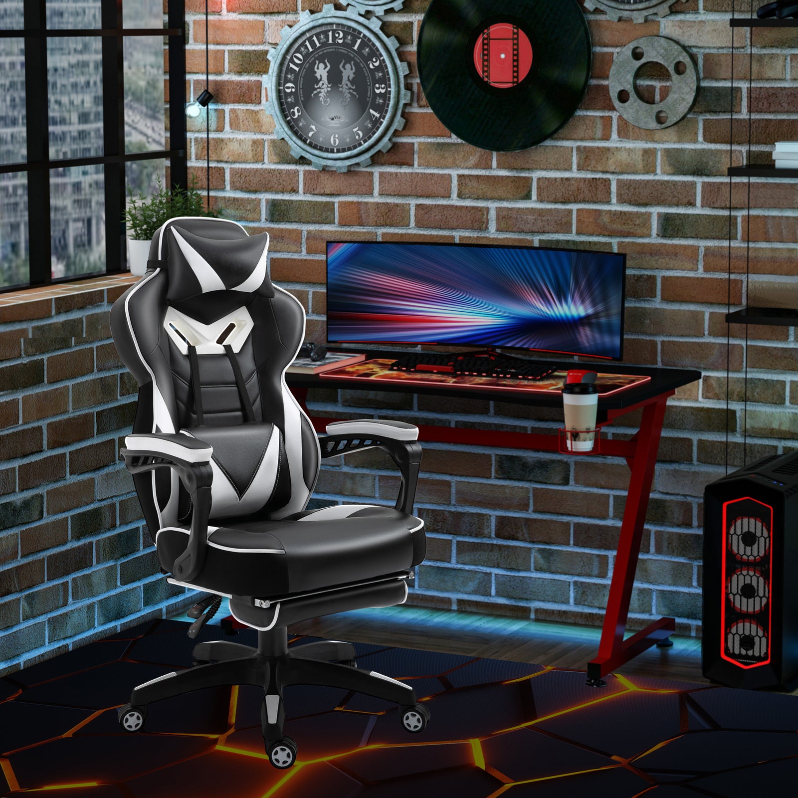 Gaming Chair Reclining W/ Footrest | White