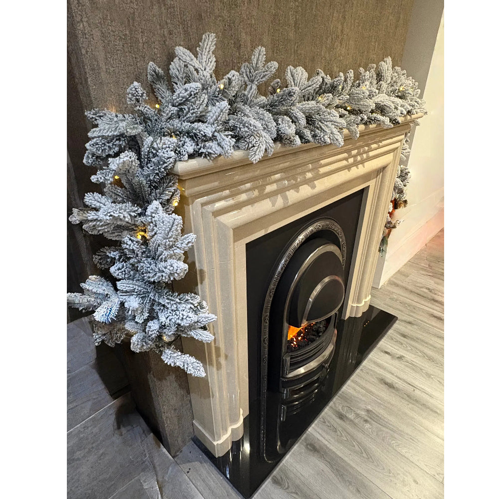 270cm Premium Mixed Branch Pre-lit Snow Filled Christmas Garland - With Timer