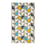 Copenhagen Blue, Yellow And Grey 100% Cotton Geometric Style Scandi Printed Rug | 150cm x 95cm | Grey & White