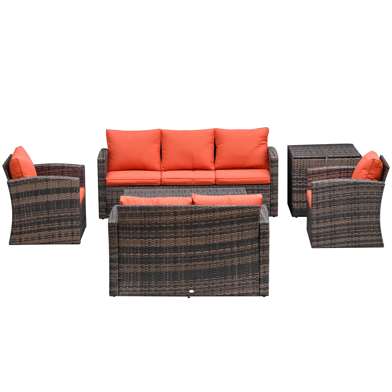 6 Pcs Patio Rattan Sofa Set Conversation Furniture | Orange