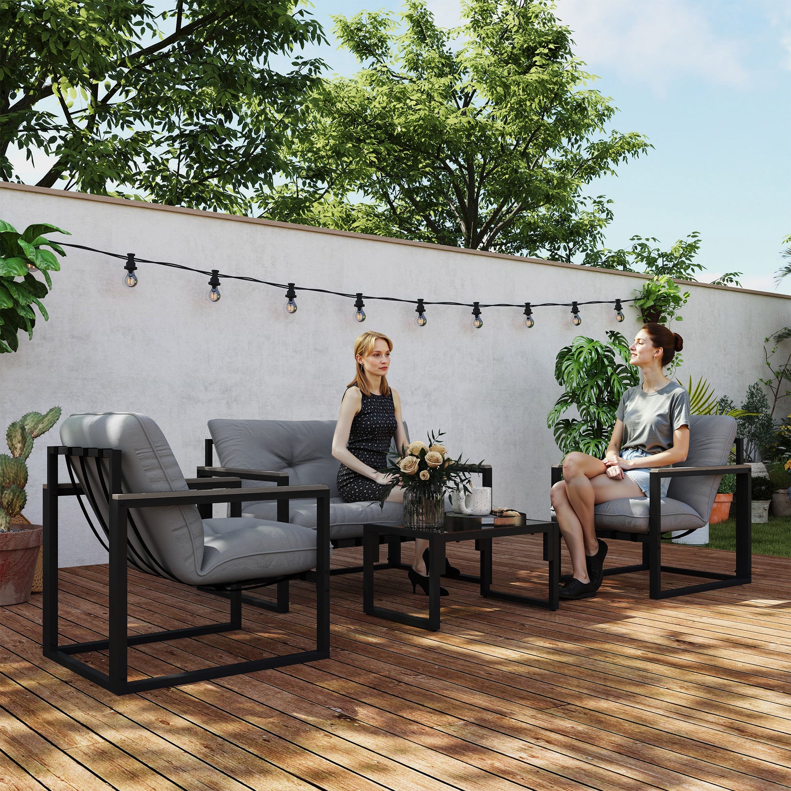 4pcs Outdoor Garden Furniture Set | Dark Grey