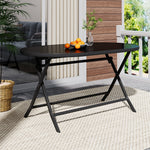 Outdoor Folding Table Black Tempered Glass Top With Umbrella Hole,140m W X 80cm D X 72cm H