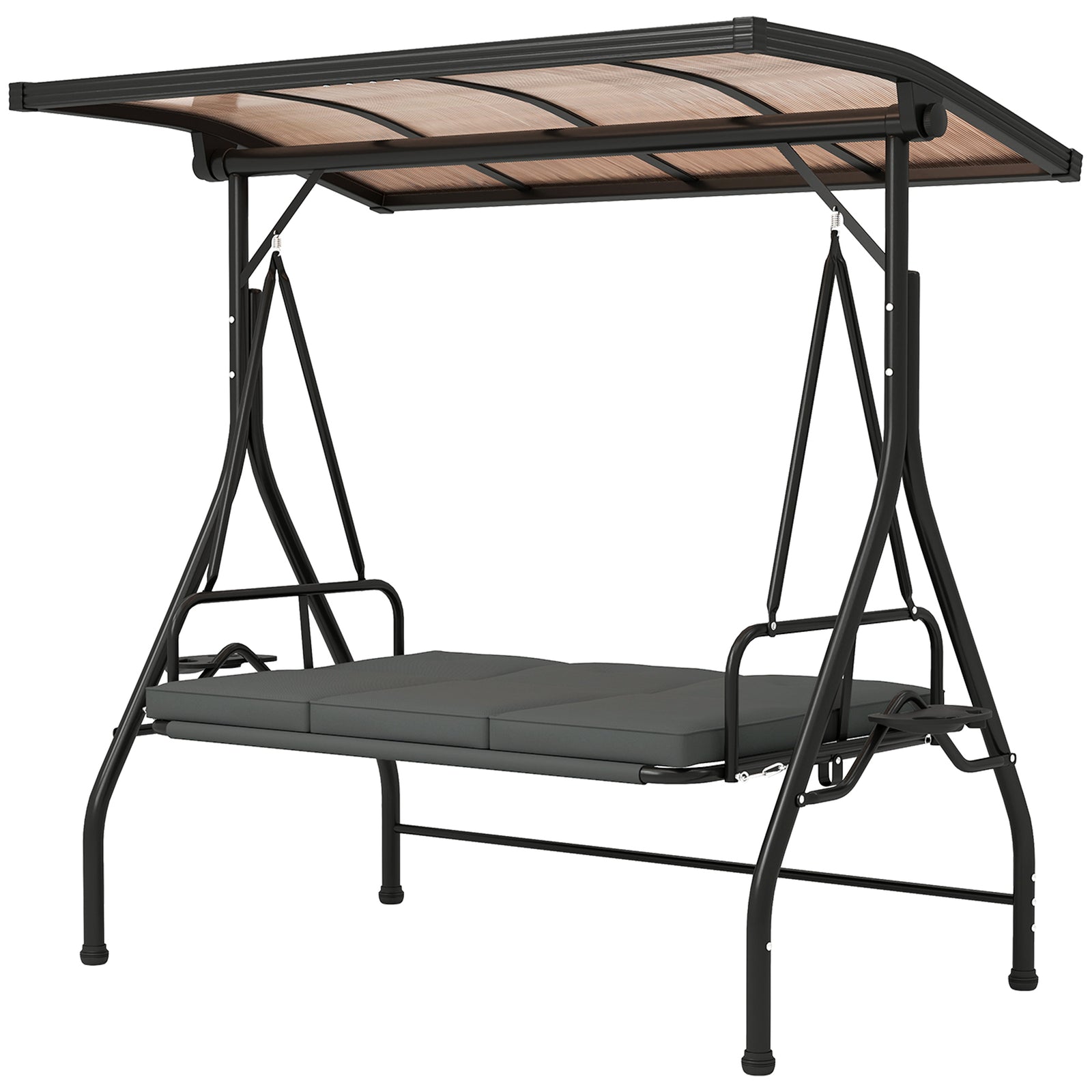 3 Seater Garden Swing Seat Bed, Convertible Swing Chair | Dark Gray