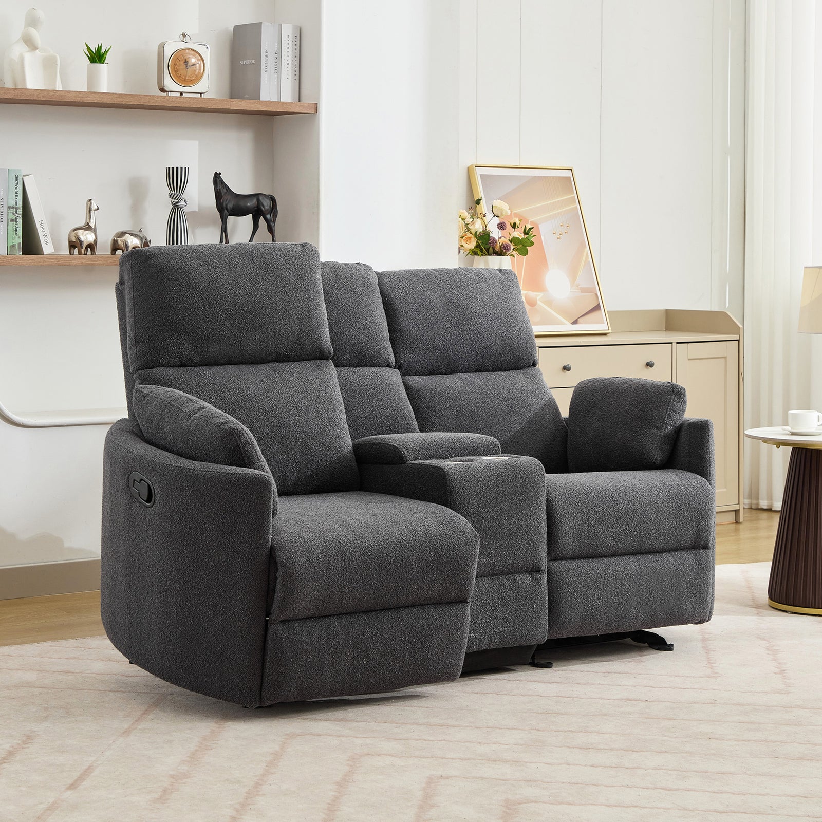 Powell 2 Seat Rocker Recliner Sofa With Centre Console | Dark Grey