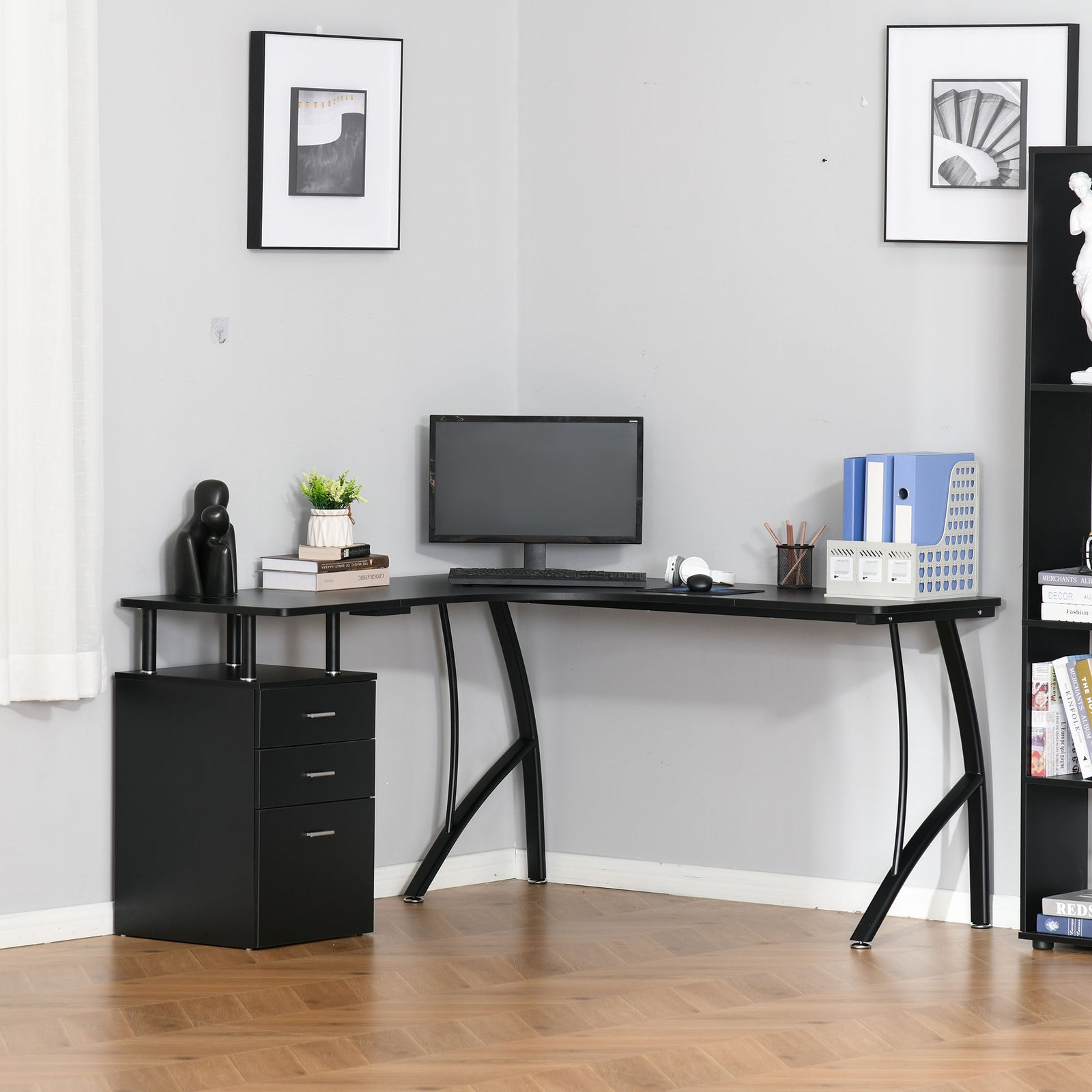 L-shaped Corner Pc Desk Table W/ Drawer Home Office | Black