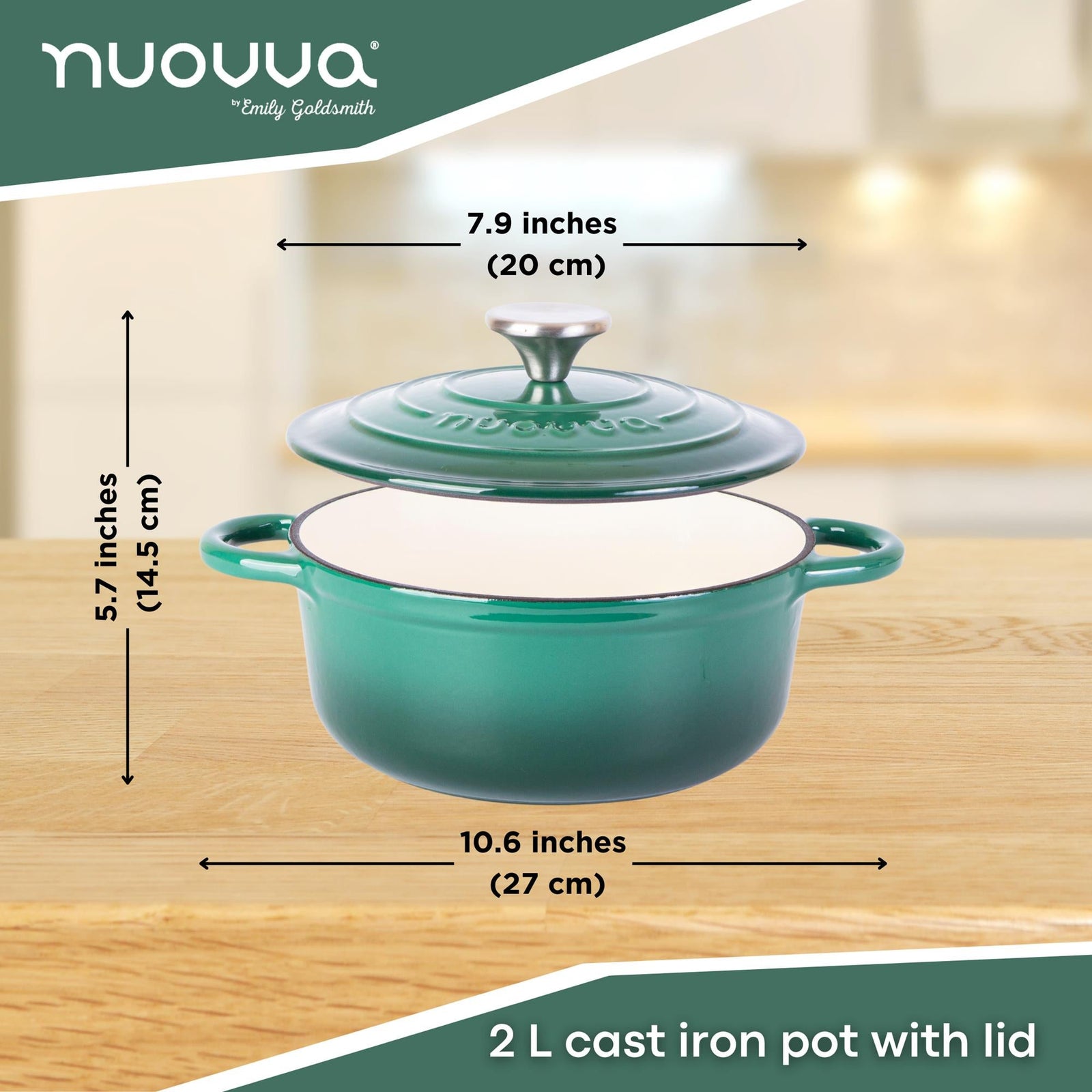 Cast Iron Dutch Oven Casserole Pot With Lid - 20cm (2l)  | Dark Green