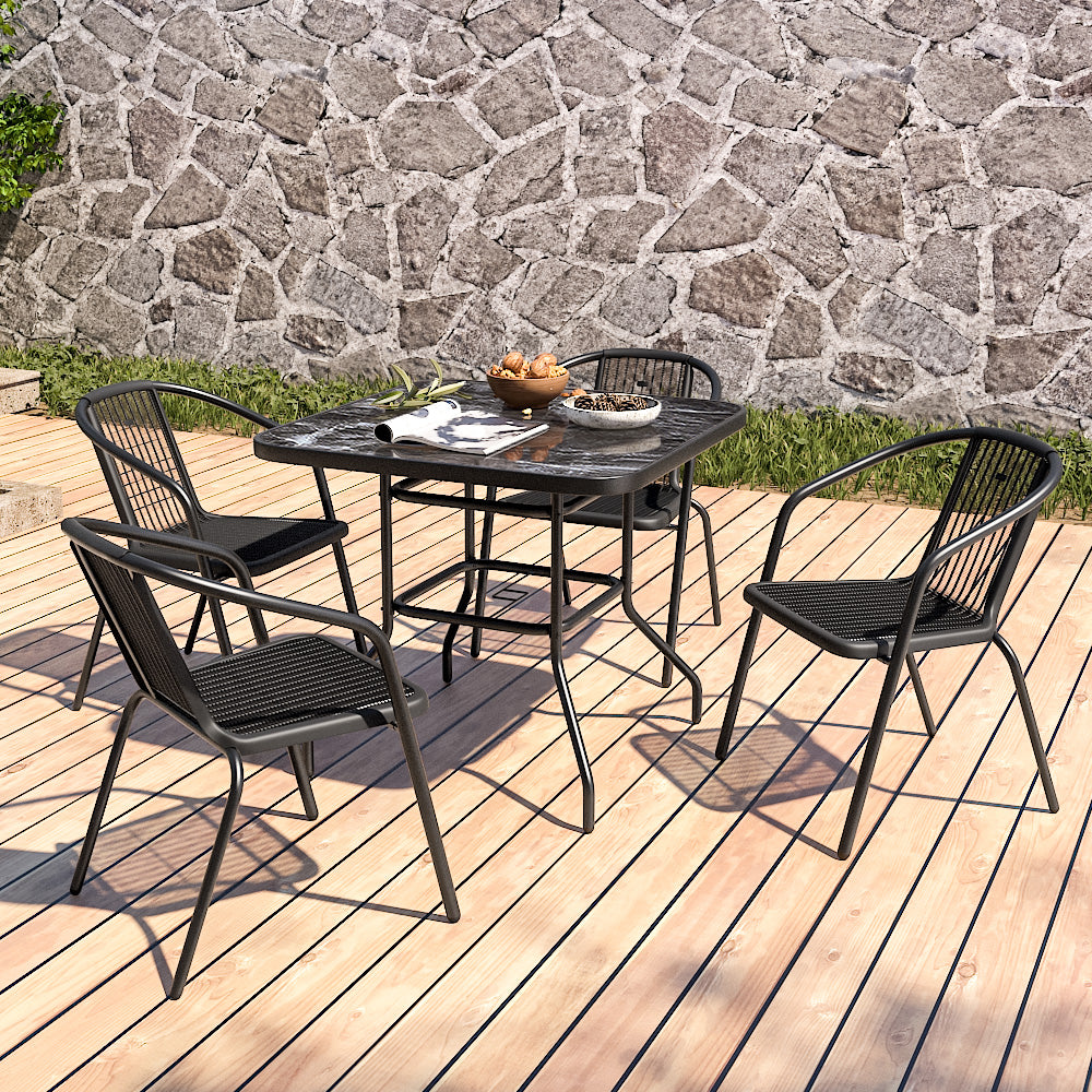 Square Garden Tempered Glass Marble Coffee Table - 80cm X 72cm H