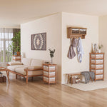 5 Drawer Wicker Basket Storage Shelf Unit Wooden
