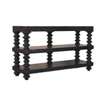 Spindle Shelf Console In Carbon Ash, 2 Open Shelf, Black Brown