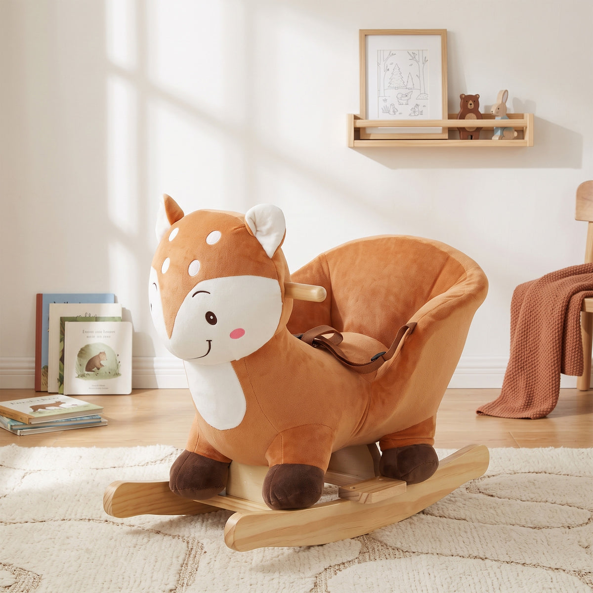 AIYAPLAY Rocking Horse, Ride On Horse Deer Design With Animal Sounds, Brown