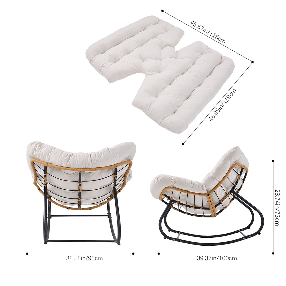 Elegant Rattan Rocking Chair With Cushioned Seat – Stylish And Comfortable Relaxation | White