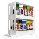 2 Tiers Rotating Jars Spice Rack Kitchen Storage Holder Shelf Cabinet Organizer