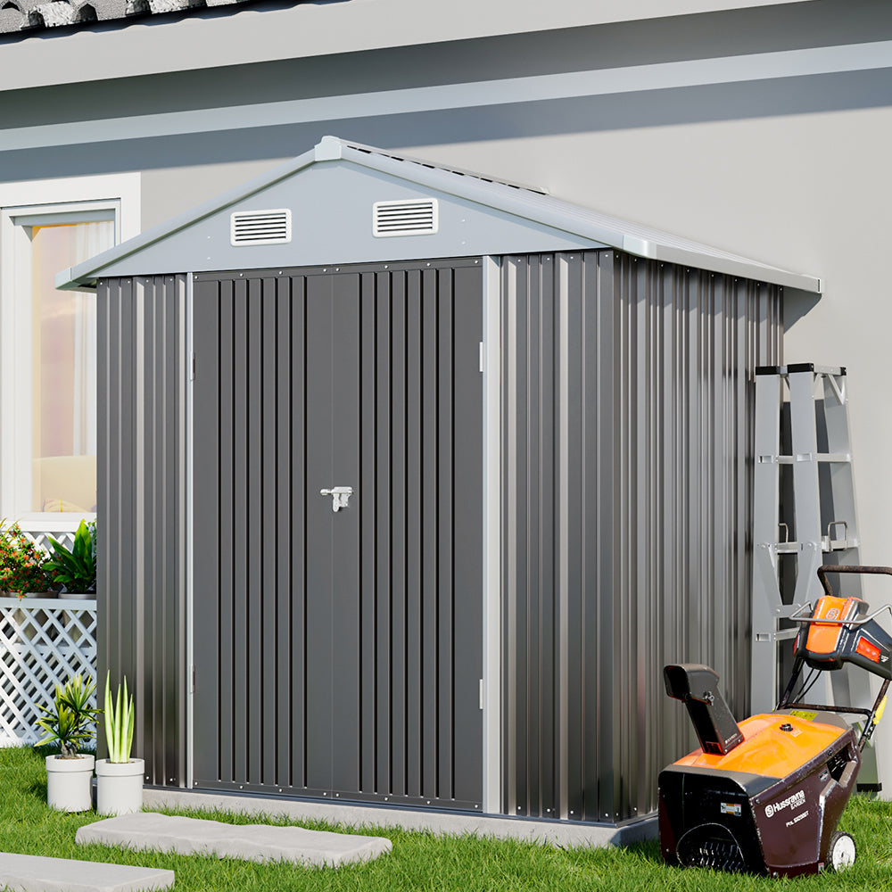 4x6 Ft Metal Storage Shed With Double Lockable Doors & 4 Air Vents  Outdoor Tool Shed For Garden