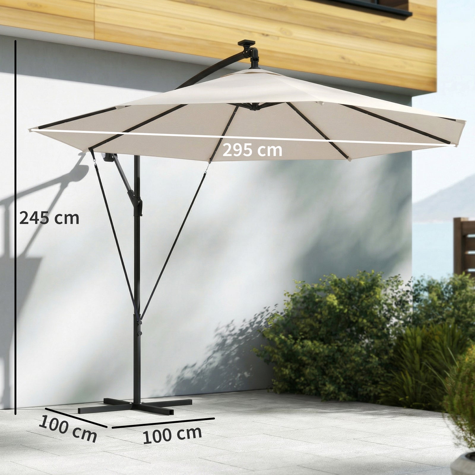 3 M Cantilever Parasol Solar Led Lights | Cream