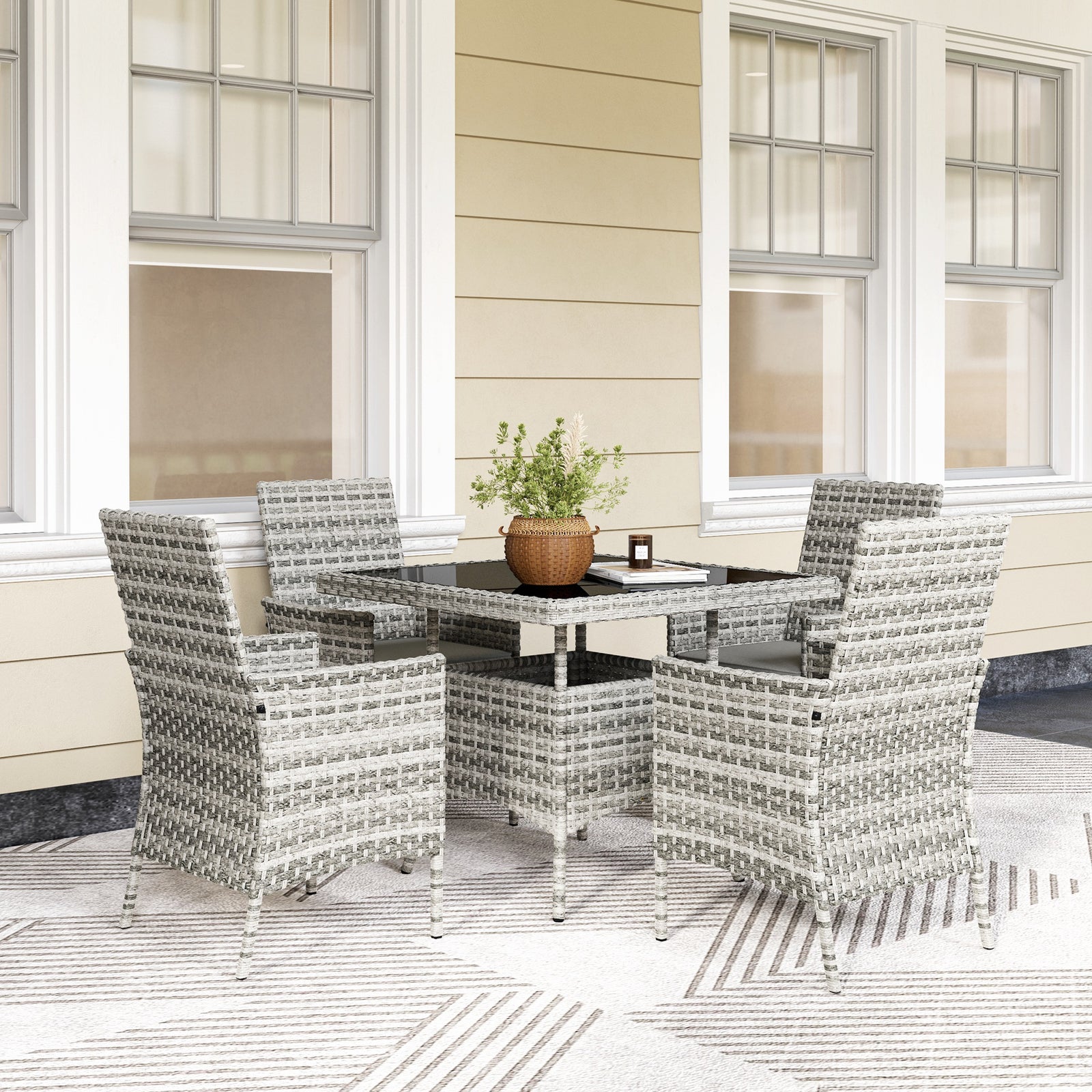 4 Seater Rattan Garden Furniture Set With Cushion | Gray