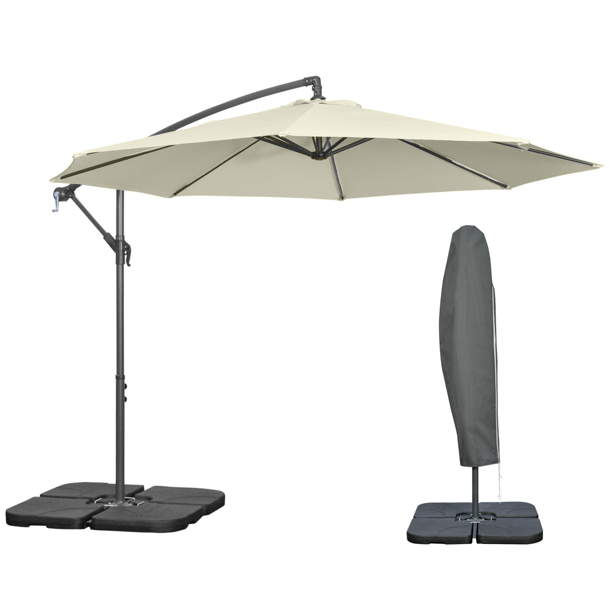 3(m) Garden Banana Parasol Cantilever Umbrella w/ Base Weights & Cover | Beige